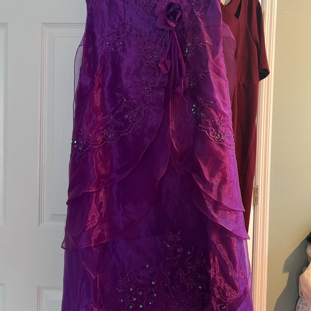 Prince Girls Purple Layered Organza Dress with Floral Appliqué